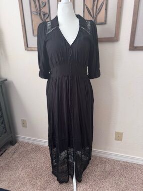 Betsey Johnson Black Lace-Trim Maxi Dress